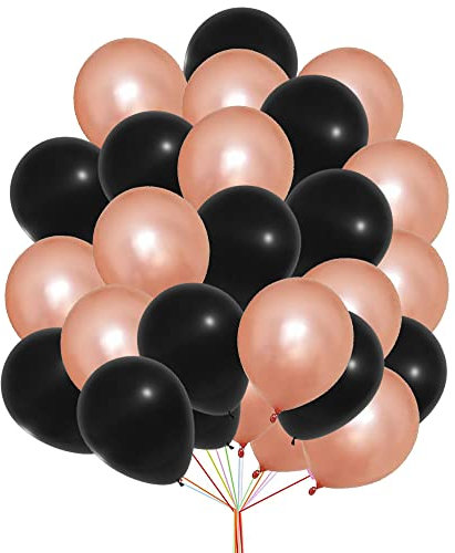 5 inch Balloons Plain Black Chrome Rose Gold Balloons 2 Color Combination Balloon Set For Birthday Festival Wedding Engagement Party Balloon Decoration Pack of 30