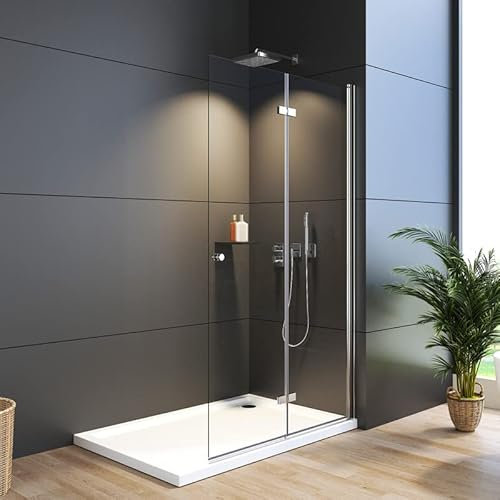 WDWRITTI Walk in Duschwand, 75x185 cm Falttür Begehbare Dusche Duschkabine Duschtrennwand 6mm ESG Sicherheitsglas Beschichtung