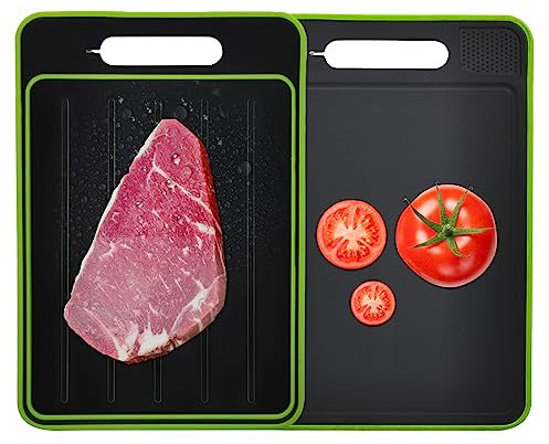 Planche à décongeler 4 en 1 Gadgets de cuisine pratiques, 3 x Décongélation rapide, Planche à découper multifonctionnelle, avec moulin à couteaux et ail intégré