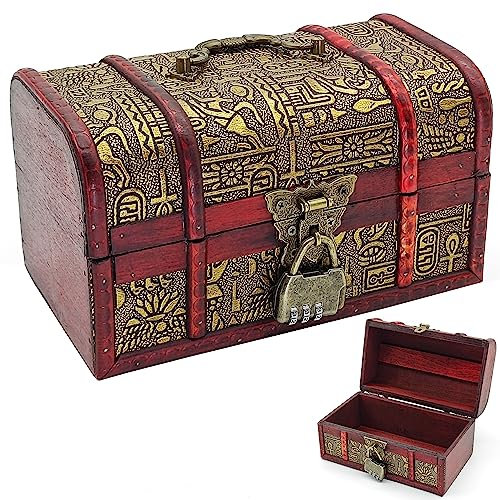 HAOBIN Coffre Bois Coffre Au Tresor Boite Bois Boite Avec Cadenas Malle Rangement Caisse En Bois Coffre Au TréSor En Bois RéTro Avec Serrure,Coffret Cadeau Avec Couvercle,Pour La DéCo Et Le Rangement