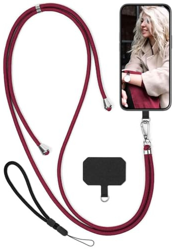 moex Unleash für Samsung Galaxy S23 Handyband zum Umhängen ohne Hülle, Handykette Universal mit Karabiner, Handy Band abnehmbar, Kette mit Pad für Handyhülle, Rot, Silber