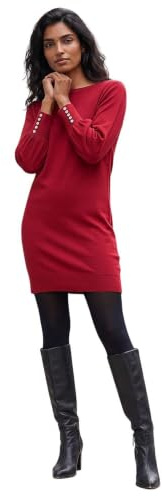 Roman Originals Knitted Jumper Dress for Women UK Ladies Stretchy Knit Knitwear Autumn Winter Casual Smart Pull On Work Long Sleeves Slouch Above Knee Short Length - Red - Size 12