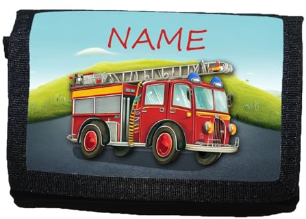 Maus-Design Kinder Geldbörse Feuerwehr personalisiert mit Name | Schriftartwahl, Klettverschluss, Schlüsselring, Fenster