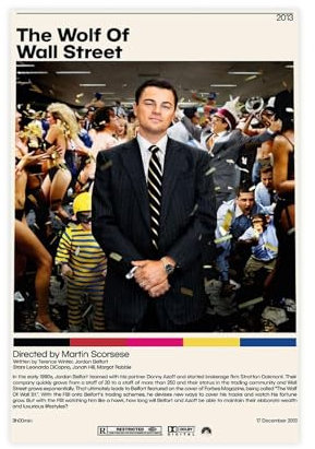 EMIGOS Filmposter The Wolf Of Wall Street, Leinwand-Poster, Wandkunst, Dekor, Bild, Gemälde für Wohnzimmer, Schlafzimmer, Dekoration, ungerahmt, 60 x 90 cm