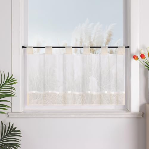 Yujiao Mao transparent Zweifarben-Verbindung Moderne landhausstil Kurzgardine mit Schlaufen für Kleinfenster & Badenzimmer 1 Stück,Beige HxB 90 * 90cm