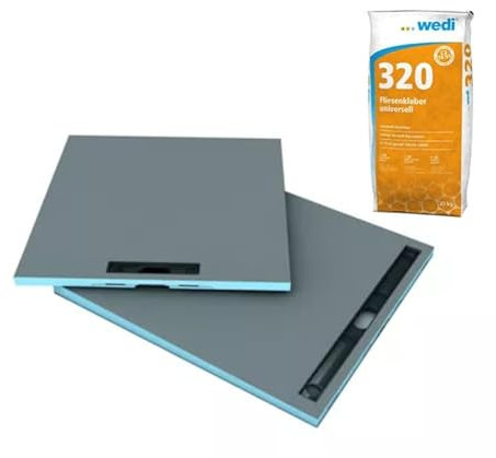 Receveur à carreler 90 x 90 cm WEDI Fundo Riolito Neo, écoulement linéaire + colle 321