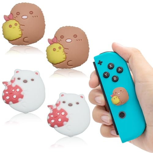 BYXG Accessoires pour Switch, Capuchons de Joystick de Rechange pour la Switch et Switch OLED(Animaux Mignons), 4 pièce