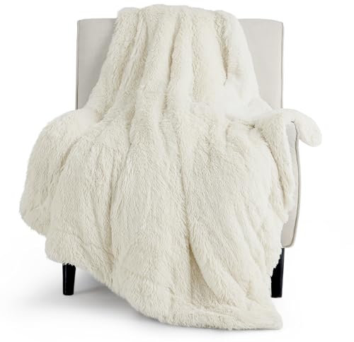 BEDSURE Kuscheldecke - Flauschig Decke, Warm Sherpa Sofadecke, Dicke Felldecke, Couchdecke, Flauschige Kunstfelldecke, Wohndecke für Couch, Creme, 130x150 cm
