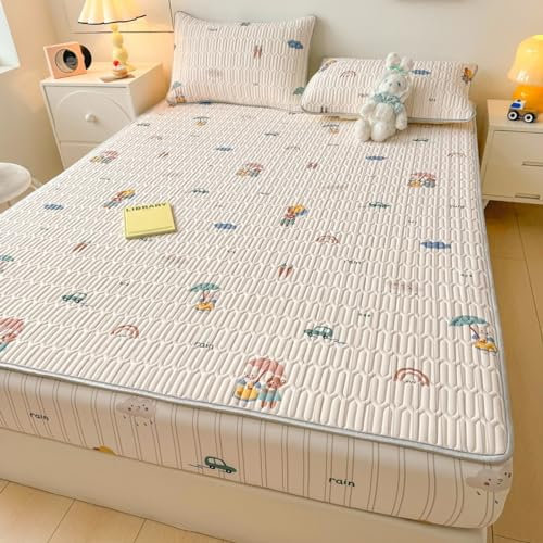 FOREPOTY Boxspringbett oder Topper,Coole Sommer-Latex-Bettwäsche, Matratzenschoner mit Cartoon-Aufdruck für Kinderzimmer, Bettbezug für Kinderzimmer, Kaninchen, 90 x 200 cm (1 Stück)