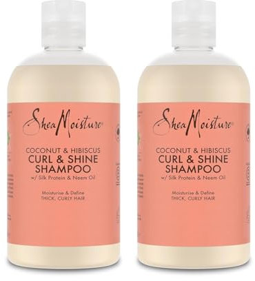 SheaMoisture Curl & Shine Shampoo für dichtes, lockiges Haar Kokosnuss & Hibiskus frei von Silikonen und Sulfaten - 2 x 384 ml