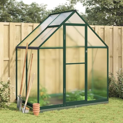 Faroom Aluminium Gewächshaus für den Garten 169 x 114 x 202 cm mit Fundamentrahmen, Gewächshaus Glas, Treibhaus, Tomatenhaus, Frühbeet, Pflanzenhaus Grün und transparent