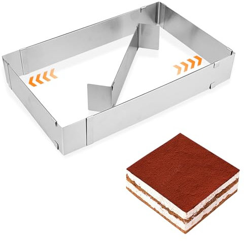 Teglia Rettangolare per Dolci con Divisore, Teglia Rettangolare, Cornice da Forno Alta 5 cm, Stampo Rettangolare per Torte, Torte a Strati, Decorazioni (Regolabile da 27-53 x 18,5-33 cm)