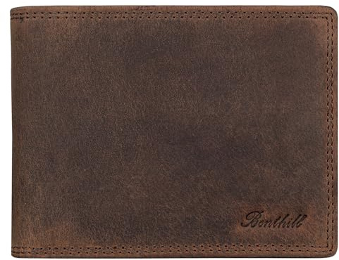 Benthill Herren Geldbörse aus Echt-Leder - Geldbeutel mit RFID-Schutz - Großes Portemonnaie für Herren - Vintage Leder, Farbe:Dark Brown (H)