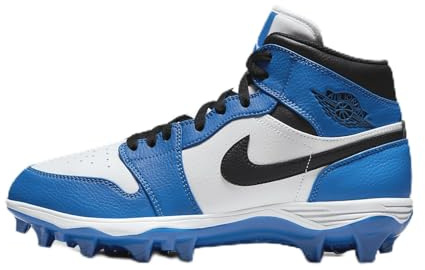 Nike Jordan 1 Mid TD Herren-Fußballschuh (FJ6805-104, Weiß/Royal/Schwarz) Größe 8