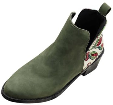 Generico Stivali Country Line Dance Donna Stivaletti Donna Stivaletti Corti alla da Donna con Catena in Pelle Tinta Unita Britannica con Cerniera Laterale e Stivali in Pelle con Suola (Green, 36)