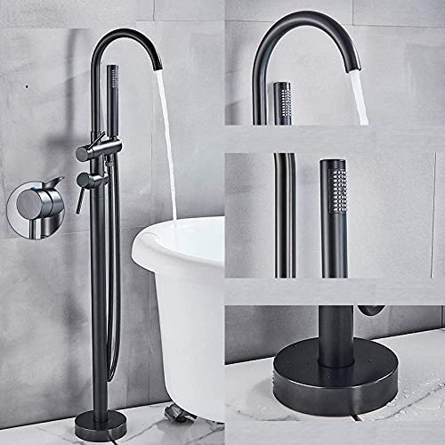 ZDLHGYBS Robinet de Baignoire Robinet de Baignoire Noir Robinet mitigeur sur Pied Mitigeur à poignée Unique Bec Rotatif à 360 degrés avec douchette ABS Mitigeur de Bain Douche, Or brossé