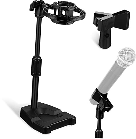 TOYANDONA Adjustable Table Mic Stand with Weighted Base, Microphone Holder Rack with Spring Clip and Baby Bottle Clip for Desktop Recording