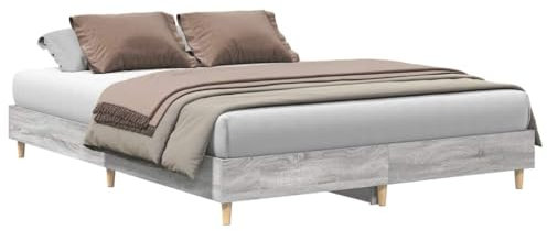 vidaXL Bettgestell ohne Matratze Grau Sonoma 150x200 cm Holzwerkstoff, Bettrahmen, Bett, Palettenbett, Schlafzimmermöbel, Doppelbett, Plattenbett