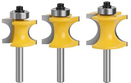 3pcs 6mm 1/4 Shank Half Round Corner Round Over Router Bit With Bearing Milling Cutter For Wood Woodwork Tools Tungsten Carbide(6mm Shank)