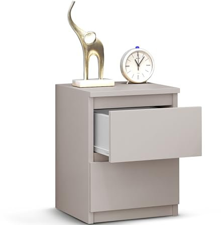 Beneli Nachttisch Kaszmir 30x30x40 cm, Kleiner Schrank mit 2 Schubladen, Moderner Beistelltisch für Wohnzimmer, Schlafzimmer & Flur, Stilvolles Design