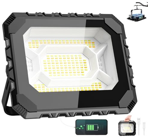 Adewalk 200W Foco LED Recargable Solar, 5 Modos Luz de Trabajo Portátil USB 16000LM, Foco LED Bateria 16000mAh, IP66 Impermeable foco solar portatil Magnética para Camping, Trabajo, Pesca, Emergencia