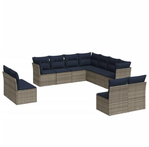 vidaXL Garden Furniture Set with Cushions 11 Pieces, Sofas with Adjustable Legs, Outdoor Patio Patio Furniture Set, Modern, Grey Resin Woven