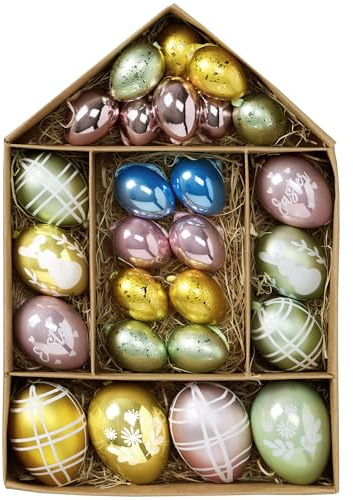 Victor's Workshop 26pcs 3-5cm Shatterproof Easter Eggs,Pre-Strung Hanging Cord, Pastel Electroplated Easter Eggs for Easter Tree,Electroplated Mirror Finish Easter Decorations for Home Decor & Gifts