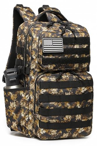 Wotony Militärischer taktischer Rucksack für Herren, wasserdichter Tagesrucksack, 3-Tage-Assault-Pack, Molle-Tasche mit Wasserflaschenhalter, Gelbe Ahornblätter, 25L, Taktischer Rucksack