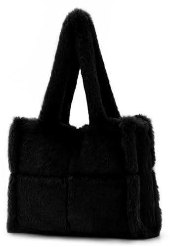 EVEOUT Weiche Plüsch Schultertasche für Damen Winter Kunstpelz Tote Handtasche Elegante Pelzige Tragetasche für Alltag Arbeit