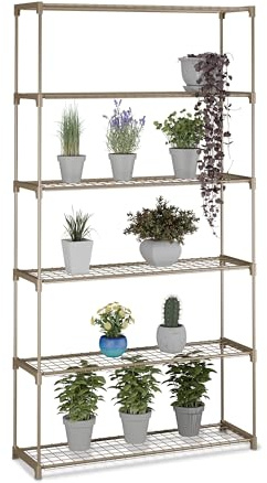 Relaxdays Plant Stand with 6 Tiers, Easy Assembly, Metal & Plastic, Greenhouse Rack, Brown, 174 x 91 x 28 cm