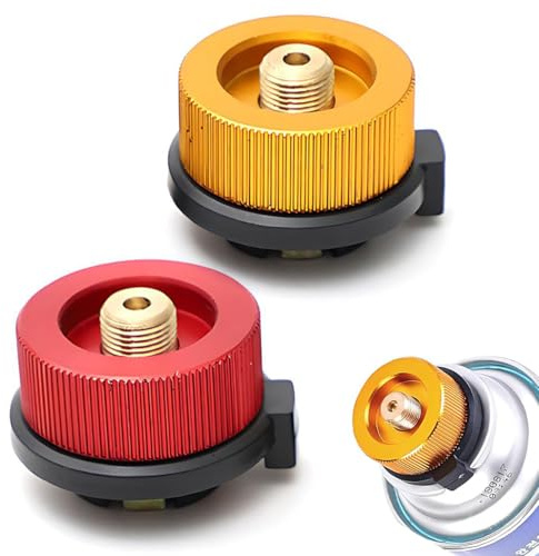 UIEXAY 2 Stück Gaskartuschen Adapter, Gasflaschenadapter, Gas Ventilkartuschen Düse Adapter, Gas Adapter Kartusche Gaskartuschen Adapter, Campingkocher Anschluss Camp Gasflaschenadapter(Rot, Gelb)