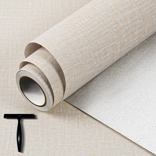 WADILE Texture Wallpaper Peel and Stick for Cabinet | Adhesive Removable Contact Paper for Bathroom Garage Living Room 40cm × 1000cm Beige