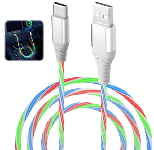 Light up Charging Cable 2M,USB C Charger Cable 60W Fast Charging Type C Cable USB A to C Data Transmission Glowing LED Lead for iPhone iPad Huawei P9 Pixel 7 Samsung Galaxy S23 Switch PS5 Mulicolor