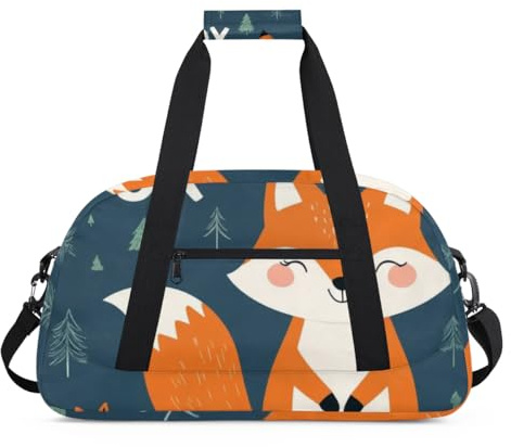 Wasserabweisende Sporttasche – mit Fach, ideal für Sport und Handgepäck, Wochenendreisen für Mädchen, Jungen, Männer und Frauen, 48 x 26,9 x 22,1 cm, warmer Waldfuchs