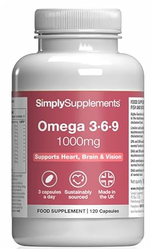 Omega 3 6 9 1000mg | Fish, Flaxseed & Sunflower Oils | 40 Days' Supply | 120 softgels providing EPA, DHA, ALA, linoleic & oleic acids | EPA & DHA support normal heart function | UK made