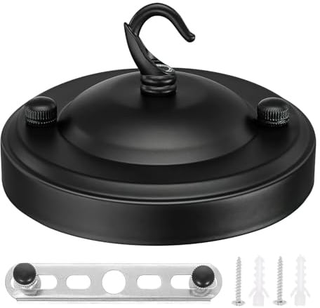 BUGUUYO Copertura Design Lampadario per Gancio Soffitto e Lampadari Apertura Semplice Ferro Lega Zinco in Nero Resistente Pendenti per Lanterne