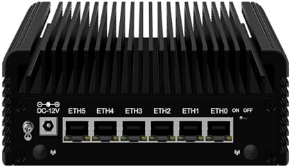 ROUAFWIT Micro Firewall Appliance, Fanless Mini PC N97 4Cores/4Threads, 6X 2.5 GbE i226-V LAN,AES-NI,DDR5 Barebone Router Netzwerk Security USB3.2/Type-C/2HD/Triple-screen Display/TF