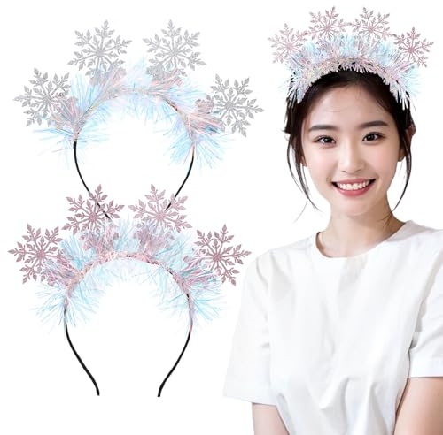 VALICLUD Lot de 2 Bandeaux de Noël Scintillants en Feutrine Accessoires Cheveux Festifs Flocons de Neige Argenté et Rose Légers et Confortables pour Fêtes de Noël et Nouvel An