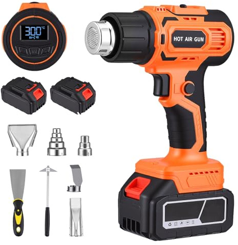 Yapasopu Battery Operated Hot Air Gun with 2 x 5.0Ah Batteries, 260℃/586℉, Battery Operated Soldering Machine for Plastic, Cordless Hot Air Blow Kit Includes 5 Nozzles and 2 Scrapers
