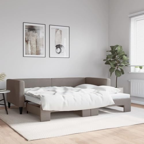 mzdioop Tagesbett Ausziehbar Taupe 90x200 cm Stoff mit Metallrahmen und Holzgestell, Schlafsofa mit Stauraum, 2-in-1 Gästebett, platzsparendes Schlafsofa für Wohn- und Schlafzimmer