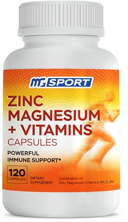 Magnesium Supplement MGSPORT with Zinc,Vitamins B6, B9, D, E - Immune Support, Muscle Recovery, EZ on Stomach - 120 Capsules