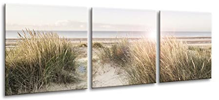 artissimo, Glasbild mehrteilig XXL, 3-teilig ca.150x50cm, AG4024A, Meerblick, Strand und Meer, Bild aus Glas, moderne Wanddekoration aus Glas, Wandbild Wohnzimmer modern