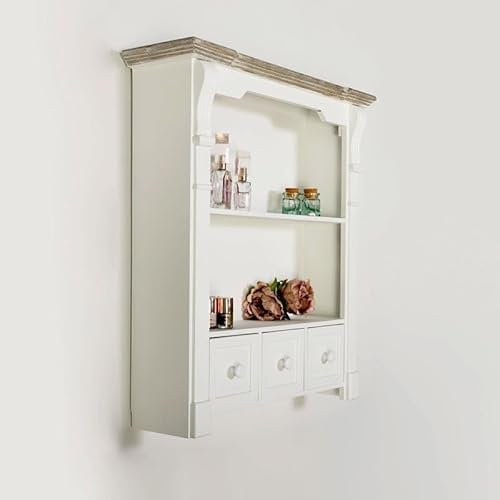 Melody Maison White Wooden Wall Shelf Unit with Drawers