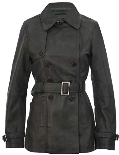 Women's 3/4 Green Ladies Lamb Leather Nappa Trench Coat XL