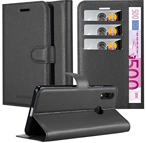 Cadorabo Hülle kompatibel mit Xiaomi RedMi Note 7 Handyhülle aus Kunst Leder Flip Klappbare Stoßfeste Magnetische [Standfunktion] [Kartenfächern] Cover Hülle für Xiaomi RedMi Note 7 Tasche in Schwarz