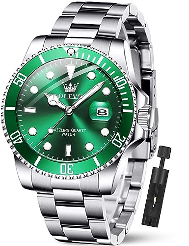 OLEVS Luxury Watches for Men Green Face Men's Wrist Watches Big Man Watch