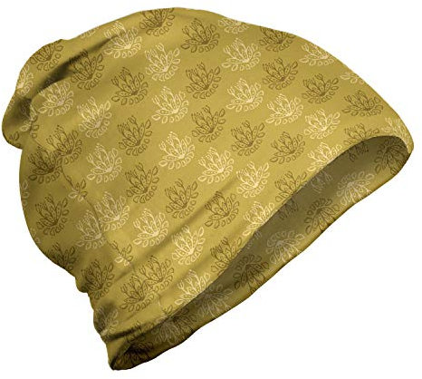 ABAKUHAUS Senf Unisex Beanie, Retro Blüte Blüten, Wandern im Freien, Pale Erde Gelb und Kitz