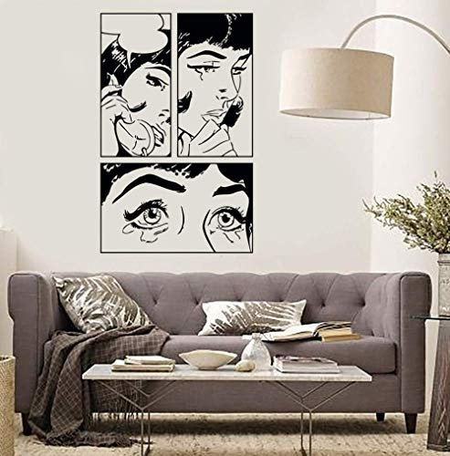 Cartoon Mädchen Vinyl Wandaufkleber Mädchen Frau Teen Weinen Coole Pop Art Schlafzimmer Wandtattoo Design Persönlichkeit Wallpaper 73X114Cm Schwarz