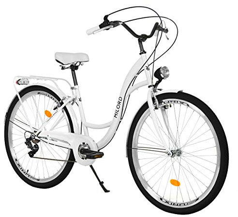 MILORD. 28 Zoll 7-Gang weiß Komfort Fahrrad mit Rückenträger, Hollandrad, Damenfahrrad, Citybike, Cityrad, Retro, Vintage