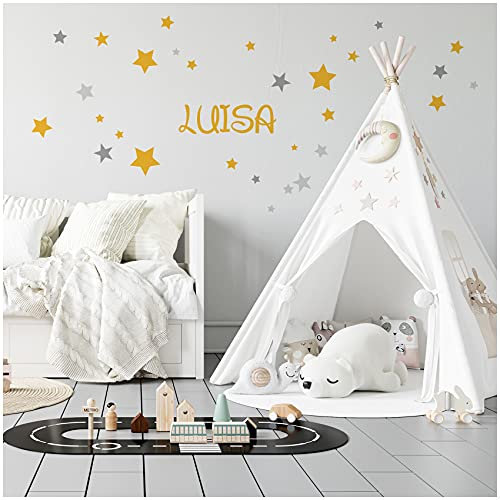 30 Sterne Aufkleber mit Wunschnamen Personalisiert Pastell Sticker Kinderzimmer Babyzimmer Deko Wandtattoo Wandsticker Selbstklebend Junge Mädchen Y056